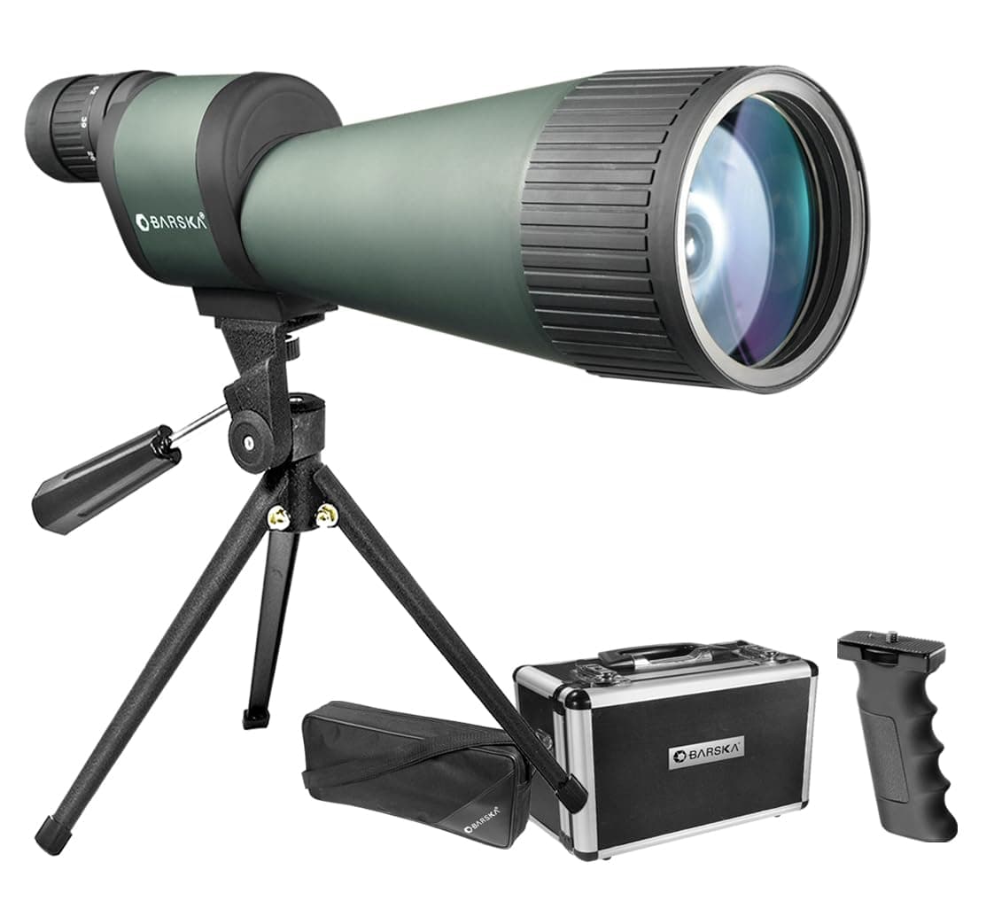 Benchmark Waterproof Straight Spotting Scope with High Zoom Power, Objective Focus, Carrying Case & Tripod for Hunting Birding Target Shooting