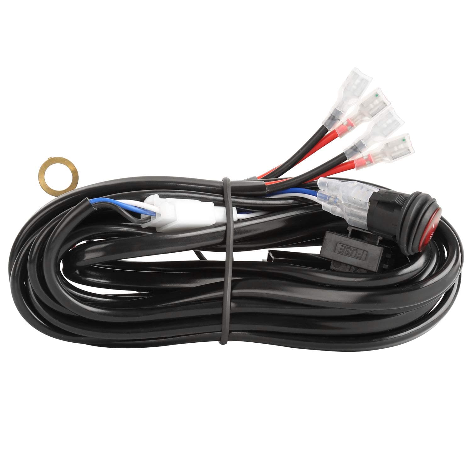 Wiring Harness Kit for Off Road LED Light Bar and Work Light With 12V 40A Fuse Relay On/Off Switch, 2 Lead