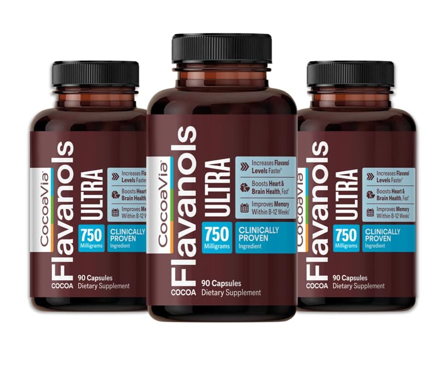 CocoaVia Memory+ Brain Supplement, 90 Day, 750 mg Cocoa Flavanols, Memory & Brain Booster, Vegan, Plant Based, Gluten Free, 270 Capsules