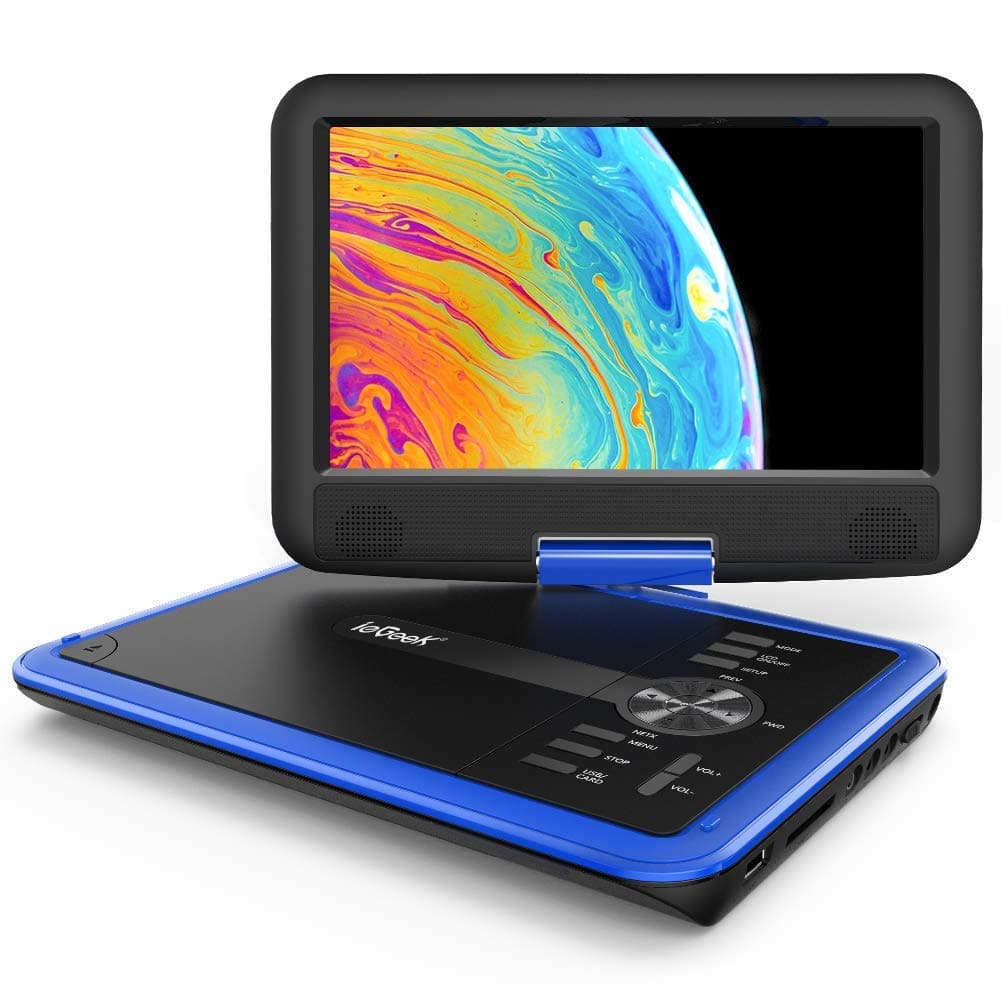ieGeek 11.5" Portable DVD Player with SD Card/USB Port, 5 Hour Rechargeable Battery, 9.5" Eye-Protective Screen, Support AV-in/Out, Region Free, Blue