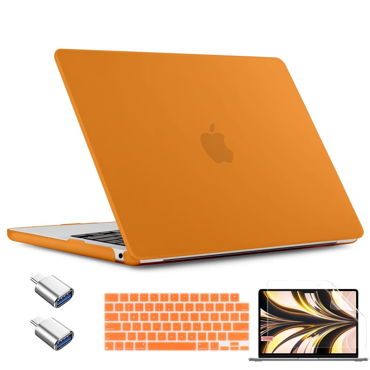 Compatible with MacBook Air 15 inch Case 2024 2023 Release M3 A3114 M2 A2941, Hard Shell Cover & Keyboard Cover & Screen Protector & OTG Adapter for MacBook Air 15, Matte Orange