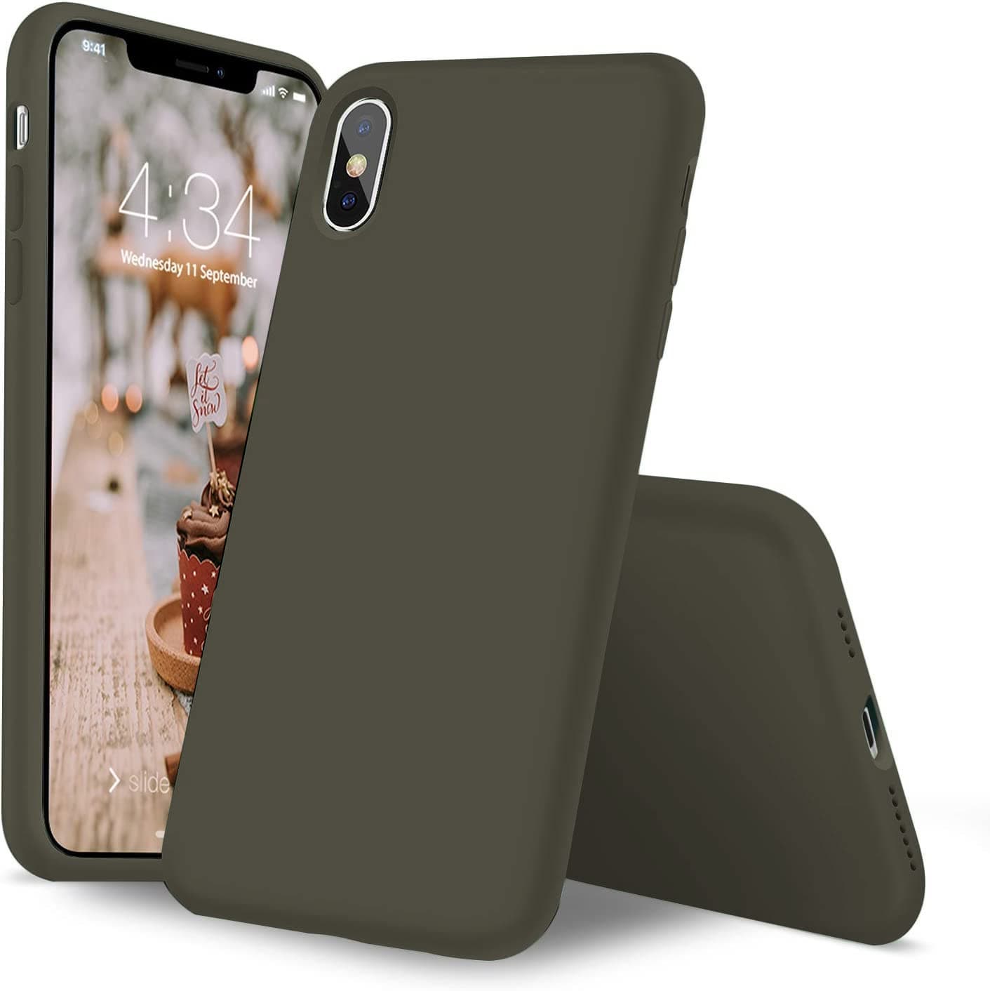 LOXXO® Microfiber Candy Case Compatible for iPhone (2021) Liquid Silicone Gel Rubber Phone Cases Non-Slip Full Body Protective Shockproof Back Cover (Olive Green)