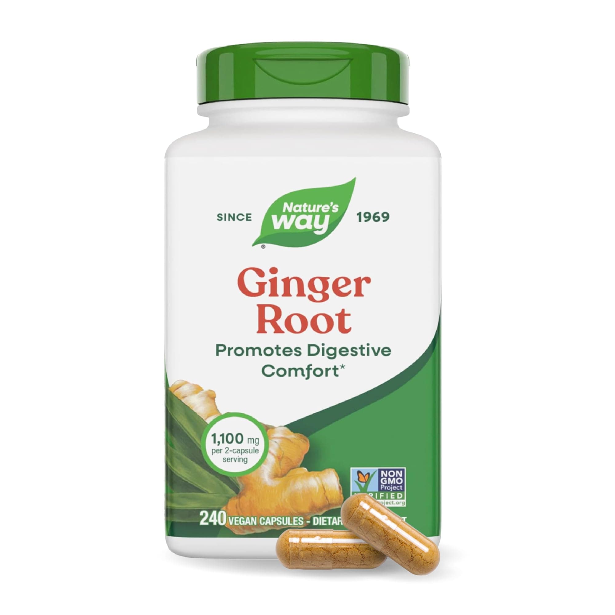 Ginger Root, Traditional Digestive Support*, 1110 mg Per Serving, Non-GMO Project Verified, 240 Capsules