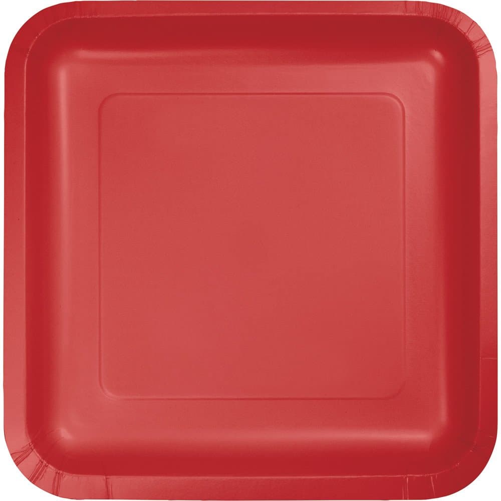 Creative Converting 18-Count Touch of Color Square Paper Dinner Plates, Classic Red