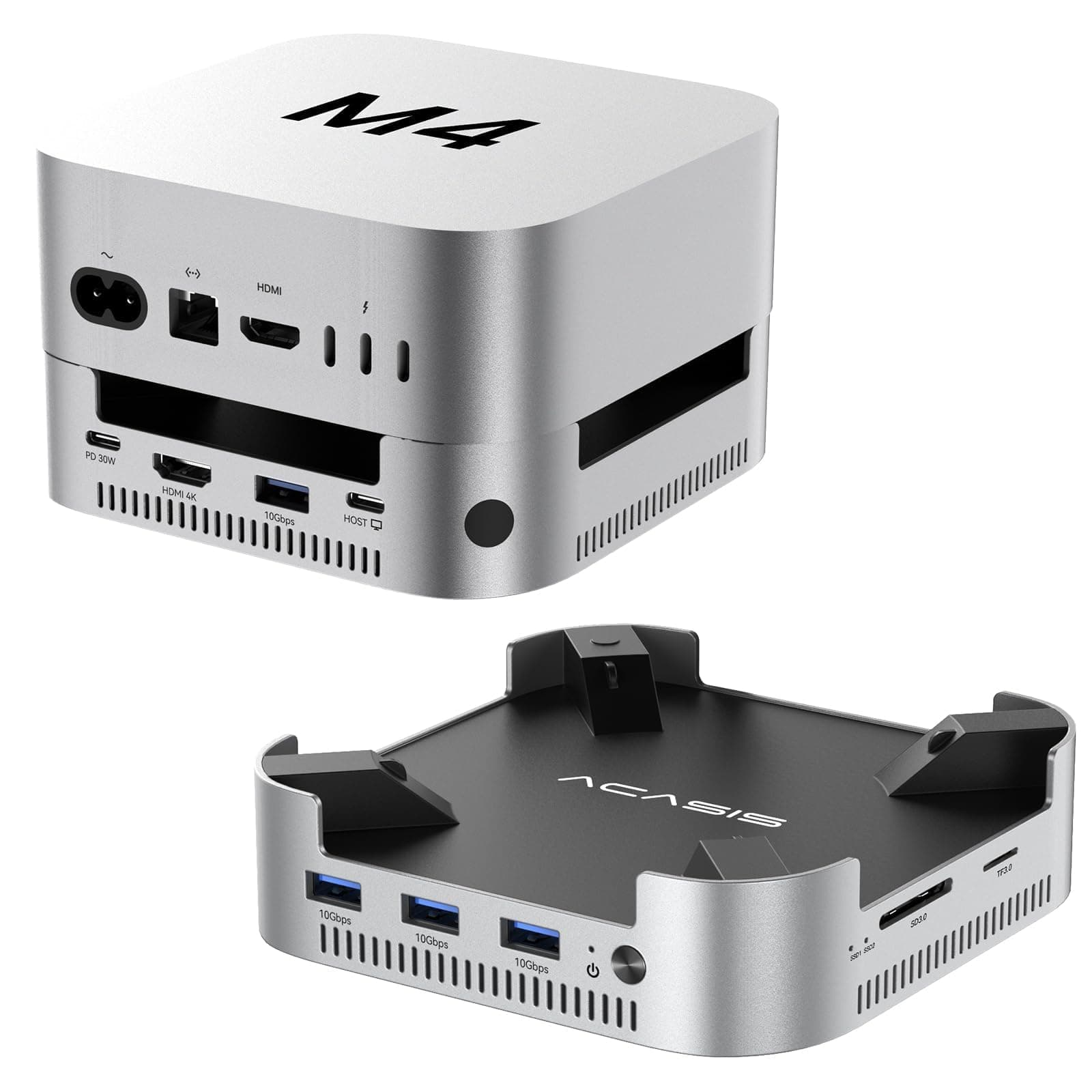 ACASIS Mac mini M4 Dock & Stand with Dual-Bay NVMe SSD Enclosure, Aluminum HDMI Hub for Mac mini M4 and M4 Pro 2024, 4K60Hz HDMI,4 X 10G USB A, PD 30W, SD/TF, Support SSD B+M M-Key