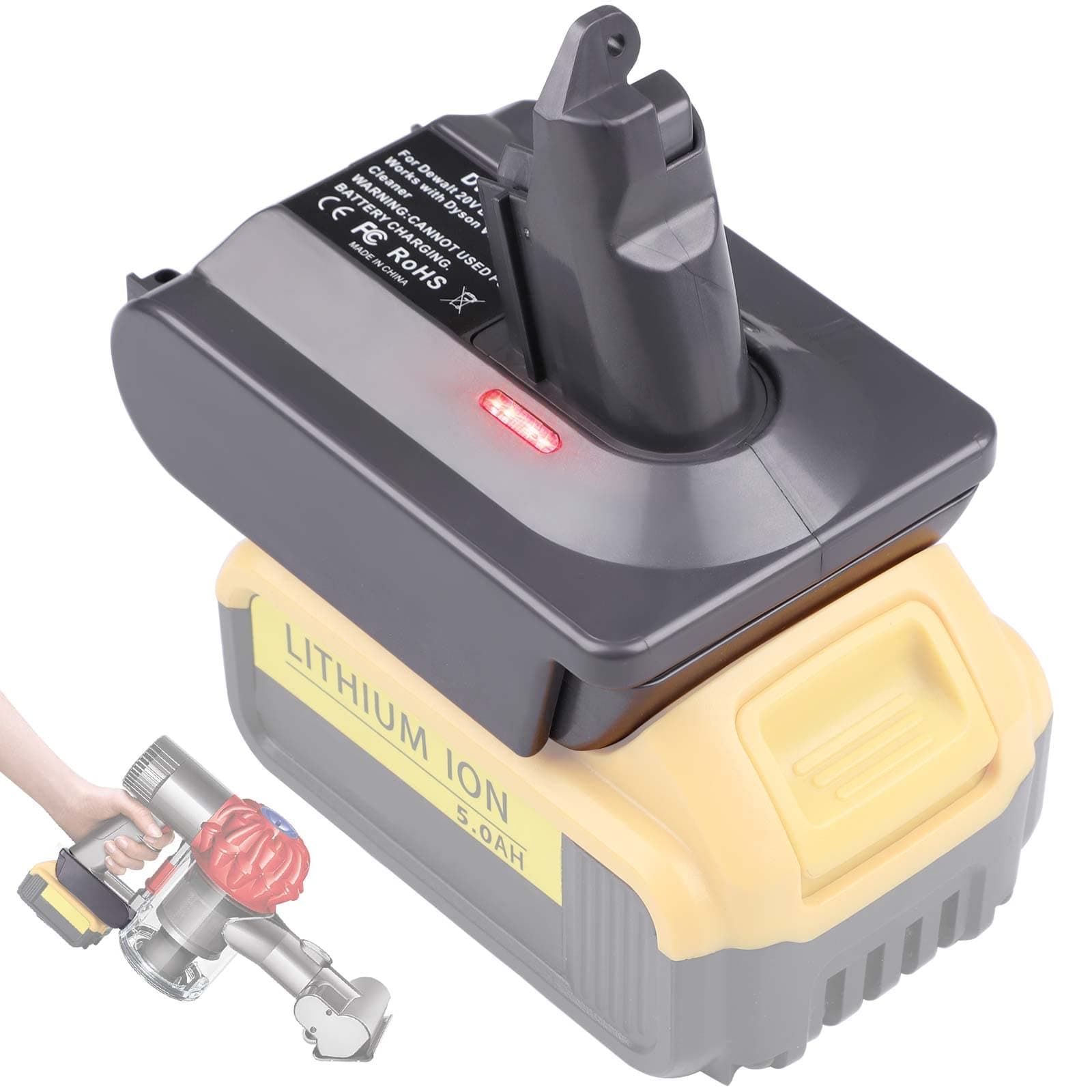 for Dyson V6 Battery Adapter for Dewalt 18V/20V Battery Convert to for Dyson V6 DC58 DC59 DC61 DC62 SV04 SV09 Vacuum Converter (DW20V6 Adapter only)