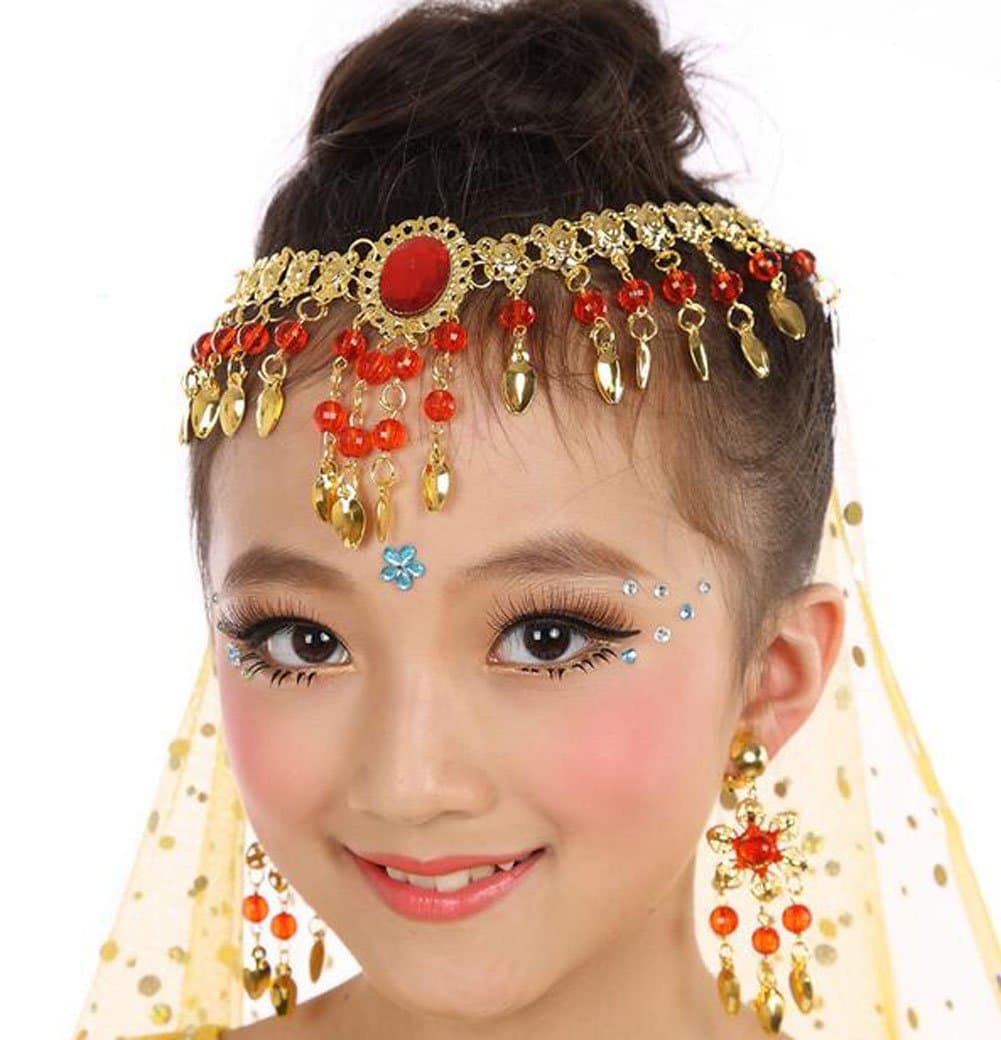 Belly Dance Accessories Children India Dance Performances Set Include 1 Head Chain,1 Pair Earrings
