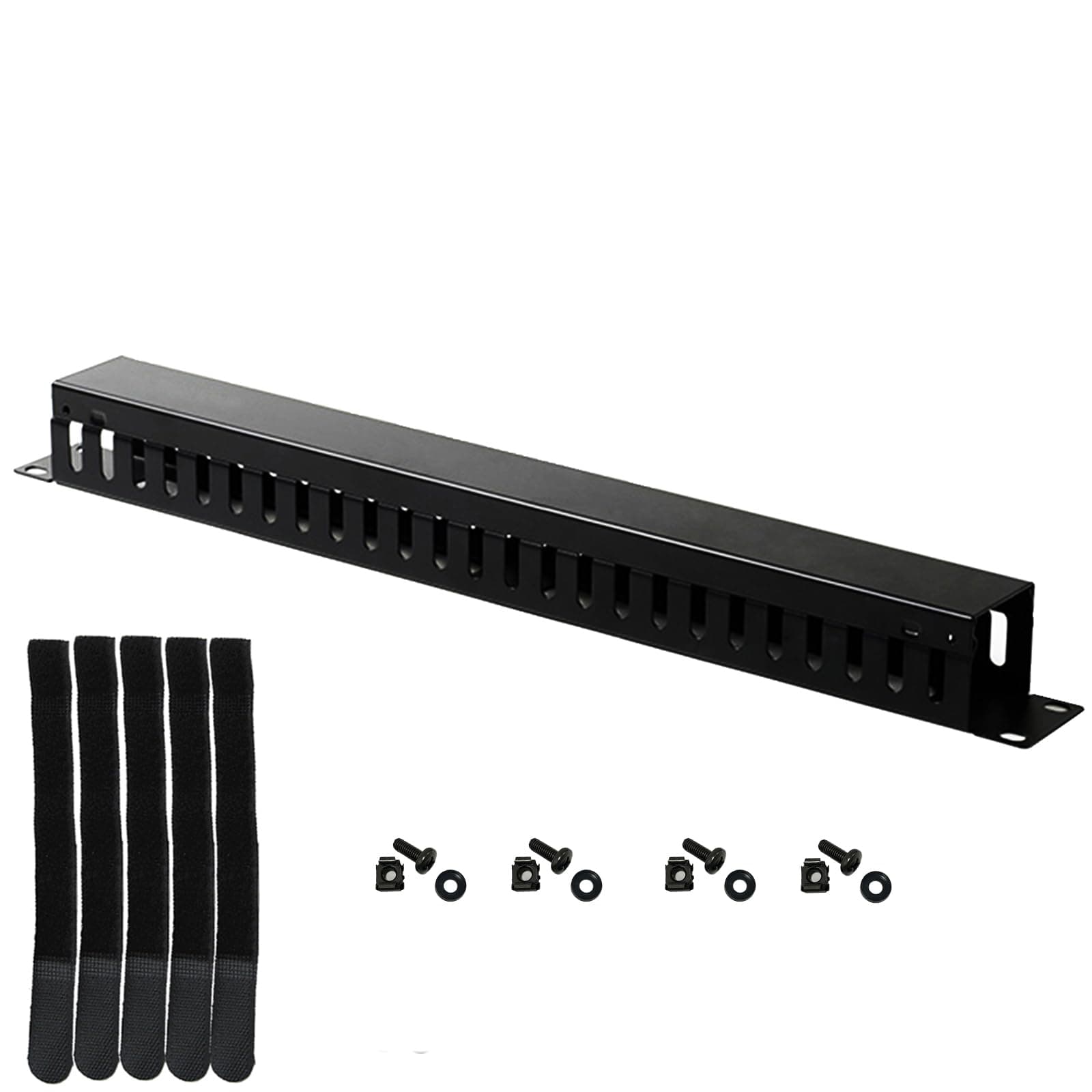 Fencher 1U 19 Inch Rack Mount Horizontal Cable management with mounting screws 24 slot Cable Manager Finger Duct with Cover