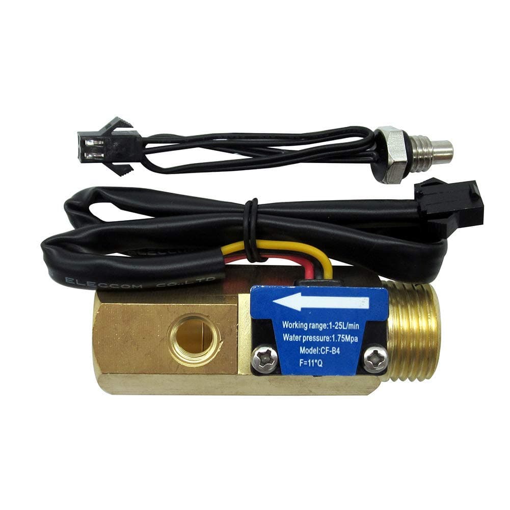 Water Flow Sensor G1/2"Thread Female to Male, Hall Sensor Flow Meter Flowmeter Counter with Temperature Sensor 1-25L/min