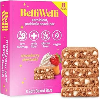 Belli Welli Vegan, Gluten-Free Strawberry Shortcake Snack Bar (8-Pack) - Low FODMAP Certified, Dairy Free, 100% Gut Friendly & Contains Probiotics | Enjoy Guilt-Free Dessert for Breakfast!