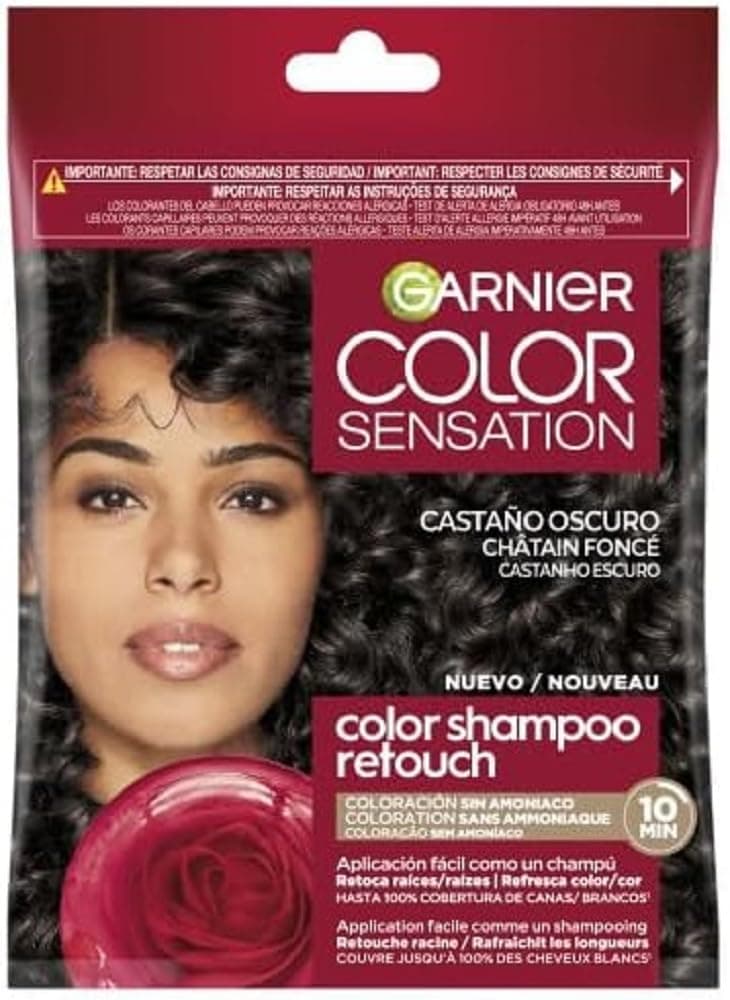 Garnier Color Shampoo Retouch Dark Brown Permanent Colouring - 100% coverage of white hair - lasts up to 4 weeks
