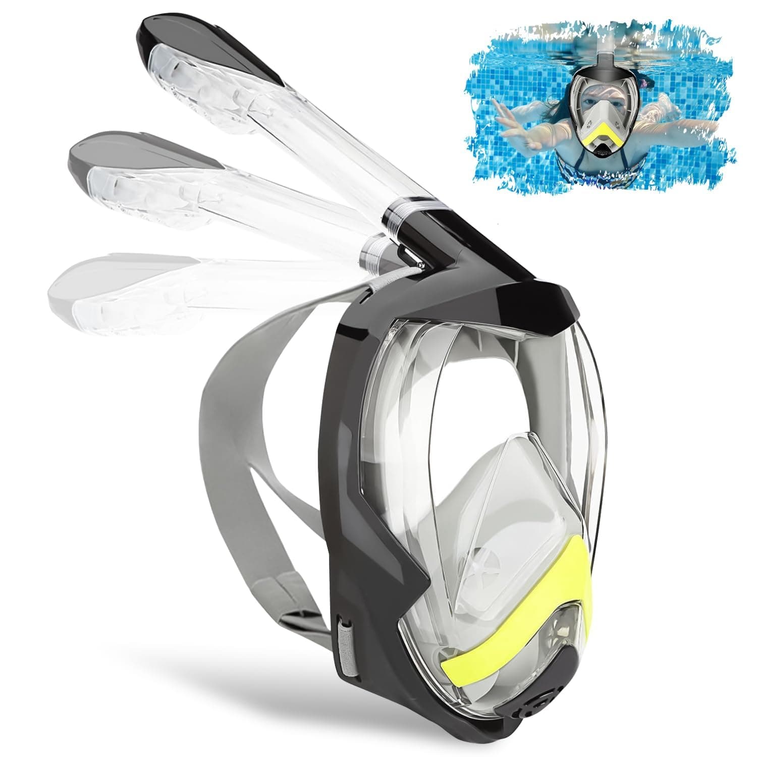 Full Face Snorkeling Mask, Necomi Foldable 180°Panoramic View Diving Mask قناع غطس with Camera Mount, Free Breathing, Anti-Leak & Anti-Fog Snorkeling Set for Adults and Youth