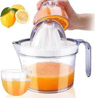 Citrus Juicer, Orange Lemon Manual Hand Squeezer, Anti-Slip Lid Rotation Reamer Lime Press, 17-Ounce Capacity, Clear