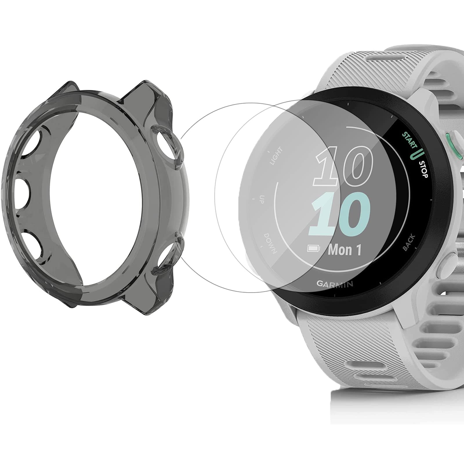 LamshawCompatible for Garmin Forerunner 55 Screen Protector with Case, (2+1Pack) Tempered Glass Film Full Coverage + Soft TPU Protective Case Compatible for Garmin 55 Smartwatch