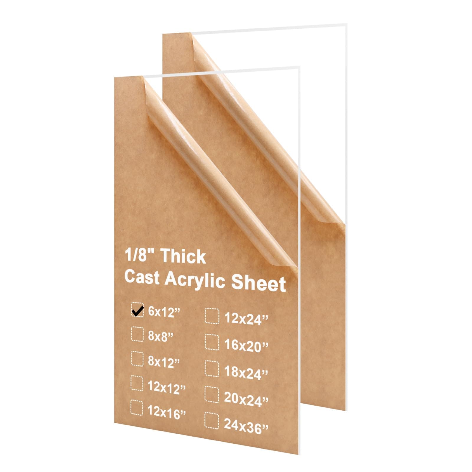 KINLINK 6x12 Plexiglass Sheets 1/8 inch Thick, 3mm Clear Cast Acrylic Sheet, Plastic Board for DIY Project, Craft, Window Glass, Table Top, Picture Frame, Acrylic Sign and Wedding Invitation 2 Pack
