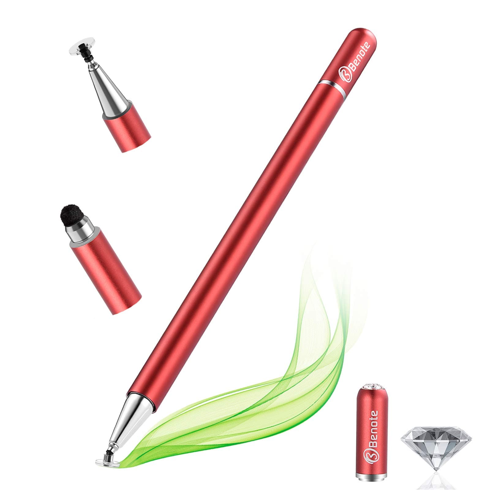 Stylus Pens for Touch Screens, High Sensitivity Capacitive Pen 2-in-1 Disc & Fiber Tips Fine Point Stylus Pen Drawing and Writing, Stylus for ipad, iPhone, Apple, Mini, Air, Android and More-Red