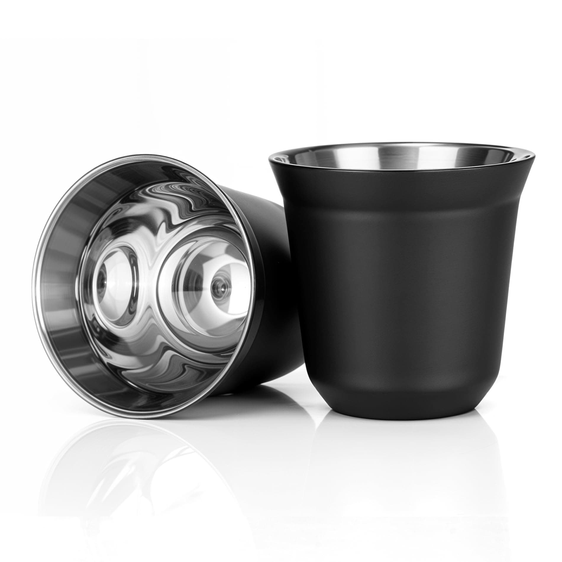 80ml Stainless Steel Espresso Cups Set - 2 Pack Double Wall 304 Stainless Steel Demitasse Cups 2.7oz,Black (Small Cup)