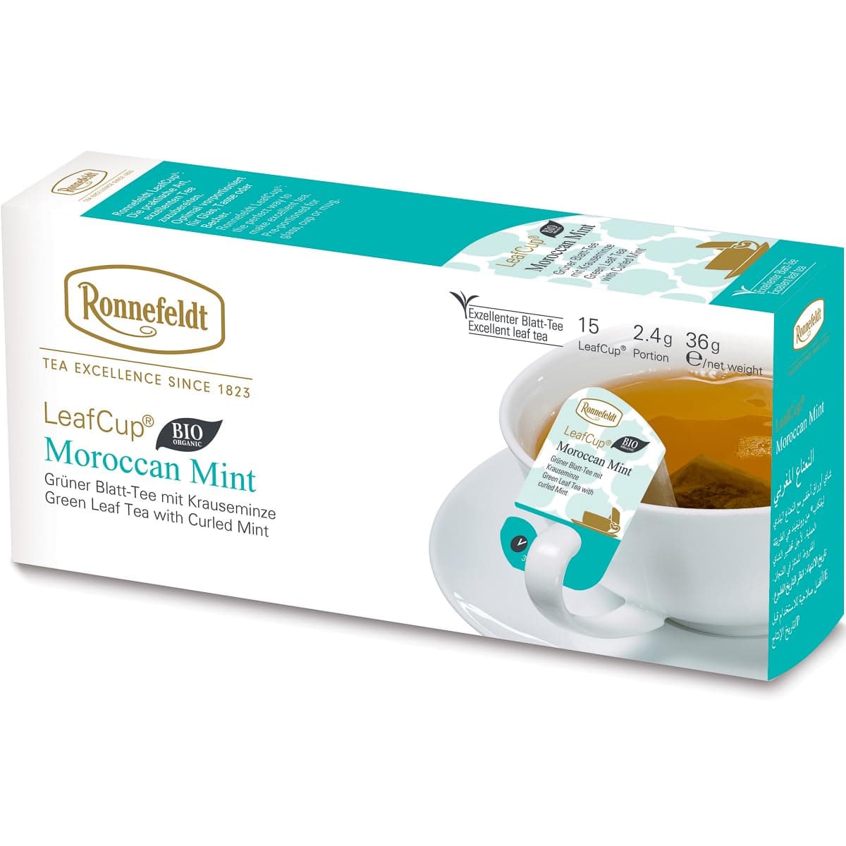 LeafCup Moroccan Mint – Loose Leaf Green Tea with Curled Mint Leaves – 15 Individually Wrapped Tea Bags