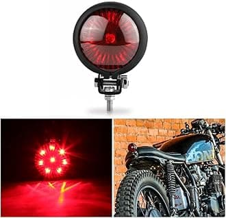 Motorcycle Tail Light LED Bates Style Bullet Brake Stop Rear Lamp Compatible with Cafe Racer Bobber Chopper Bonneville - Red