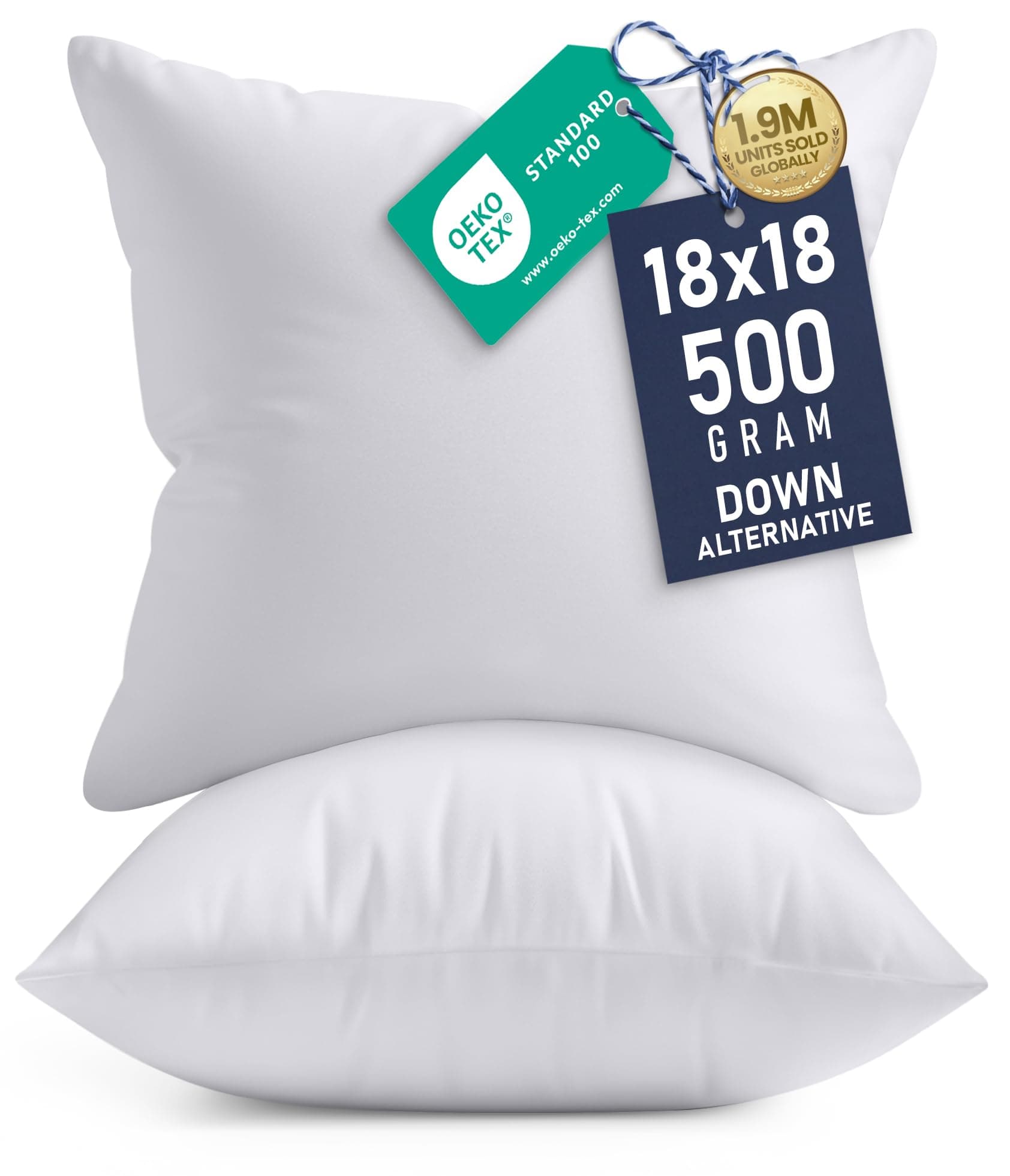 Utopia Bedding Decorative Pillow Insert (Pack of 2, White) - Square 18x18 Sofa and Bed Pillow - Microfiber Cover Indoor White Pillows