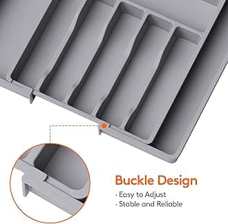 Lifewit Silverware Drawer Organizer, Expandable Utensil Tray for Kitchen, Adjustable Flatware and Cutlery Holder, Compact Plastic Storage for Spoons Forks Knives, 2 Pack, Grey