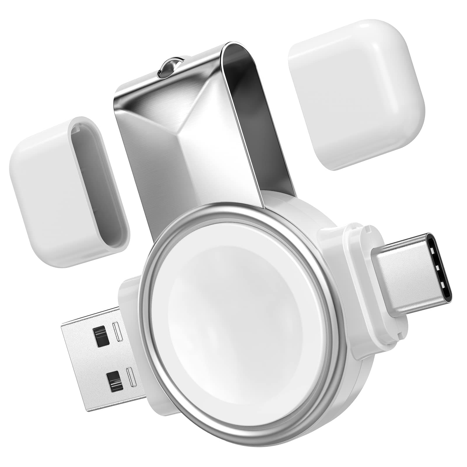 [ Updated 2022 Version ] USB and USB C 2-in-1 Charger for Apple Watch, Swhatty Travel Cordless Portable Wireless Fast Magnetic Charging for iWatch Series 7 6 SE 5 4 3 2 （White