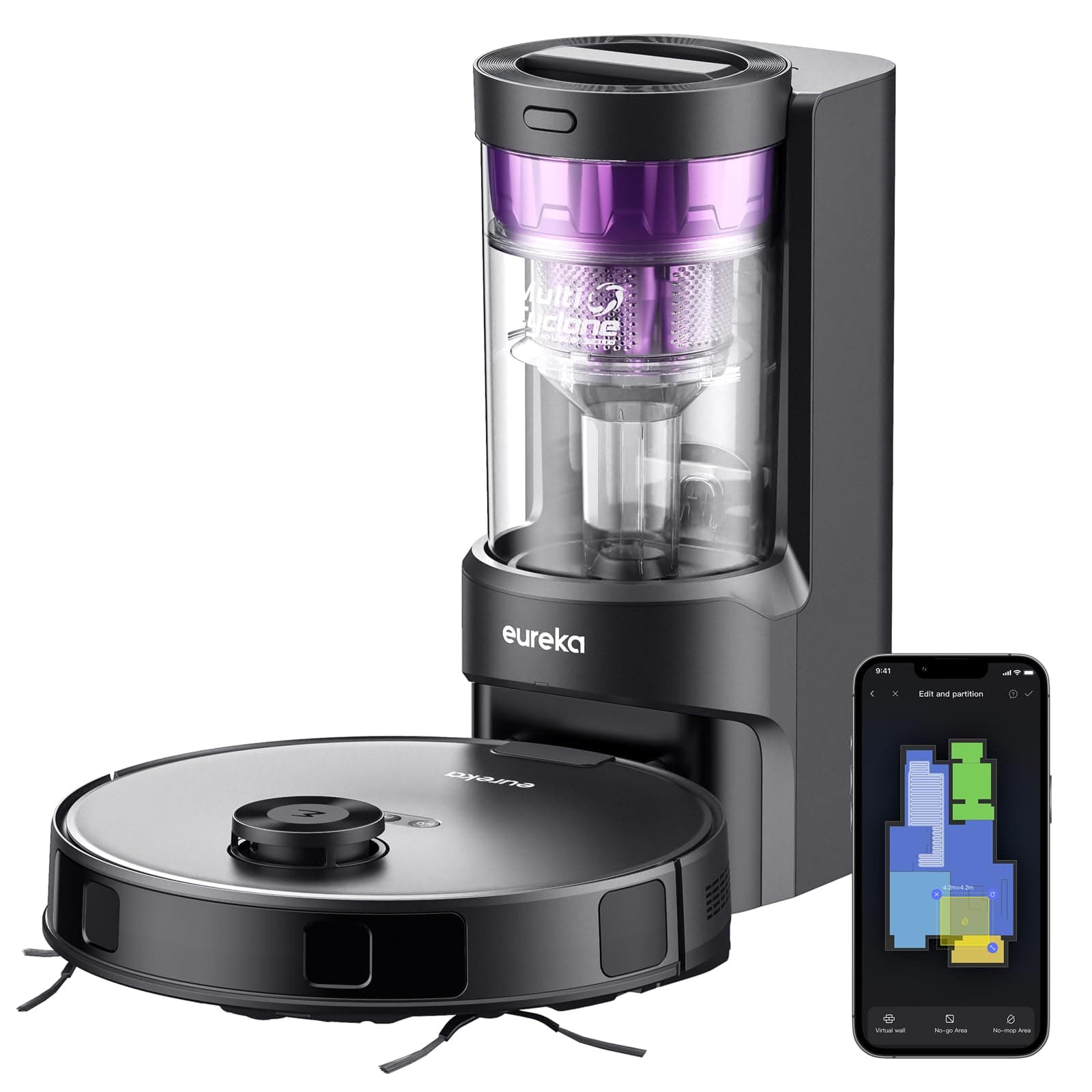 Robot Vacuum with Bagless Self Emptying Station, Robotic Vacuum Cleaner, 45-Day Capacity, 3000Pa Suction, LiDAR Navigation, NER E10s BK