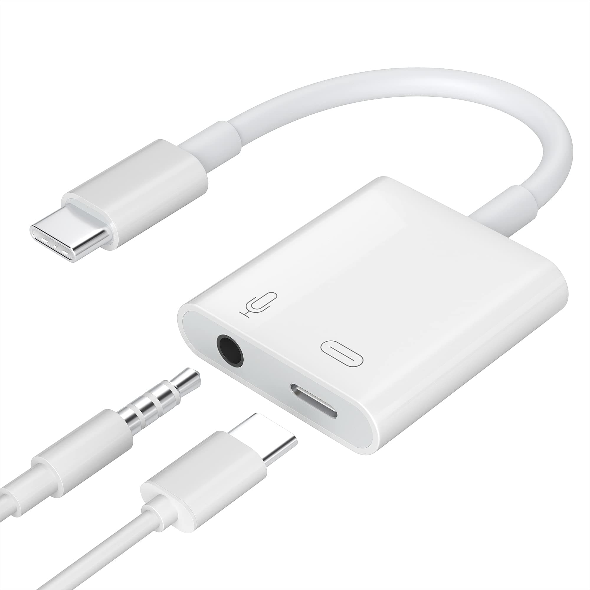 USB C to 3.5mm Headphone Adapter with PD 60W Charging,2 in 1 USB Type C to Audio Jack with Hi-Res DAC Dongle Cable Cord Support Lossless Music for Galaxy S23 S22 iPad Pro/MacBook Air/Pro