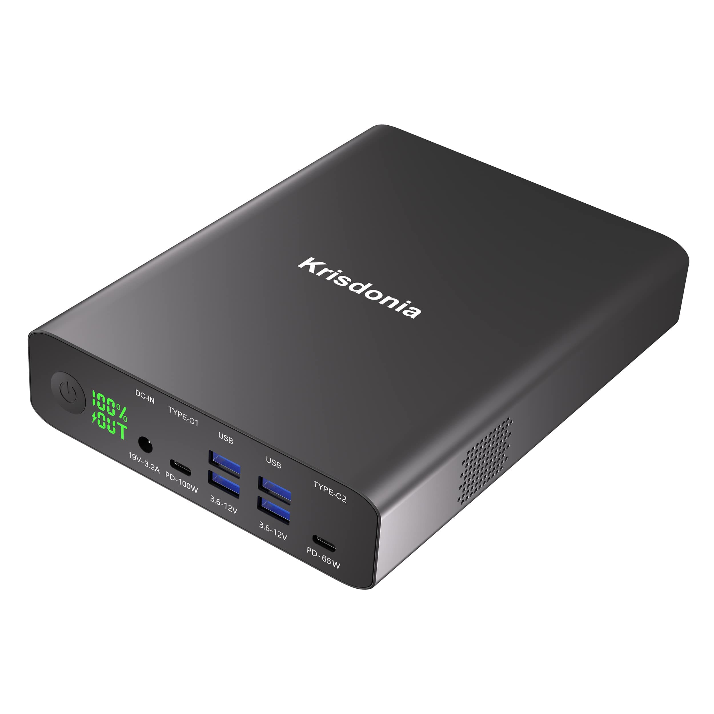 Krisdonia Portable Charger, PD 100W USB C Power Bank 64000mAh Fast Charging External Battery Pack with Dual USB-C PD (100W&65W) & 4 USB-A (QC3.0 18W) for TYPE-C Laptops, MacBook Pros, XPS, iPad Pro