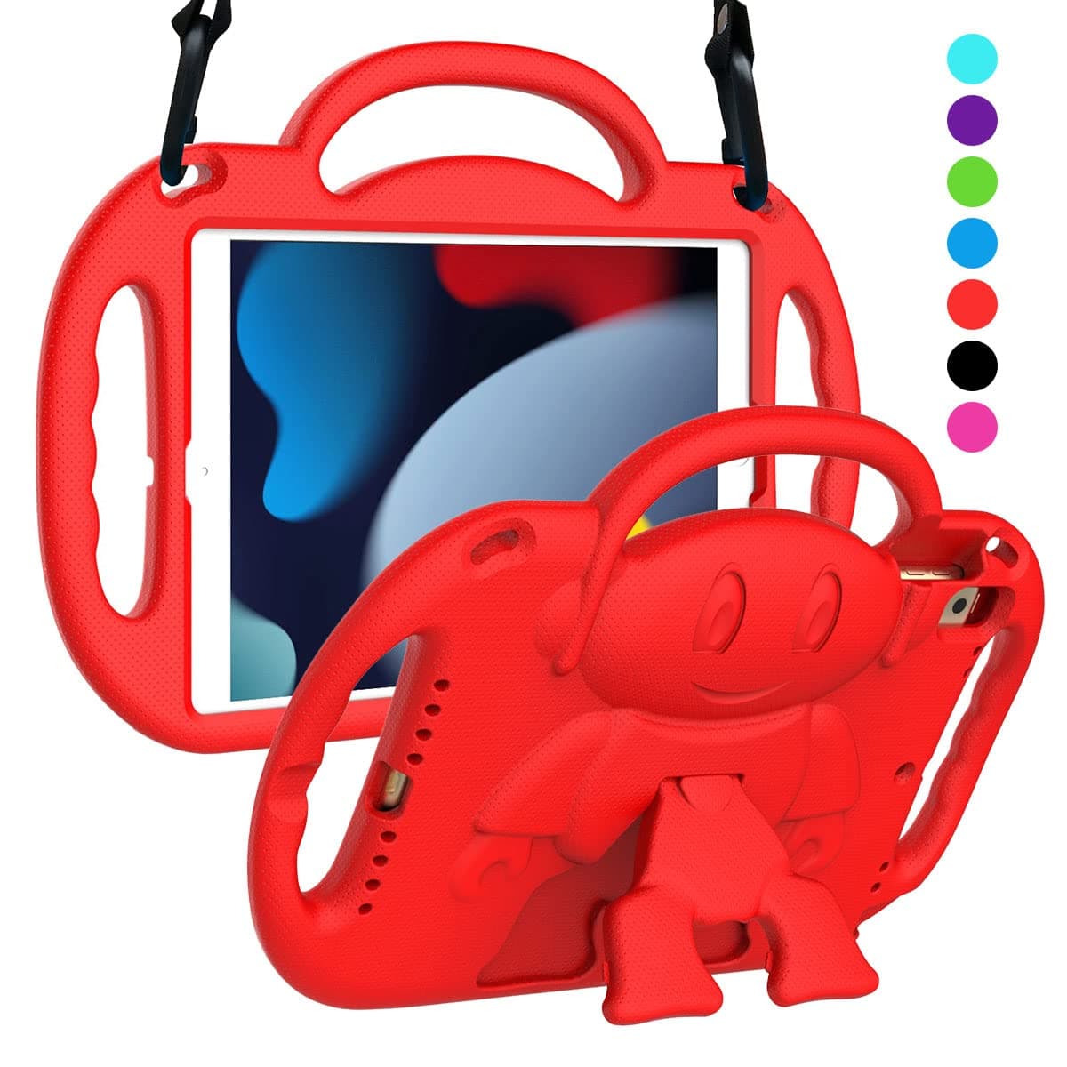 SUPLIK Kids Case for iPad 9th/8th/7th Generation (10.2 inch, 2021/2020/2019), iPad 10.2" Kidproof Case with Shoulder Strap Handle Stand for Apple iPad 7/8/9 Gen, Red