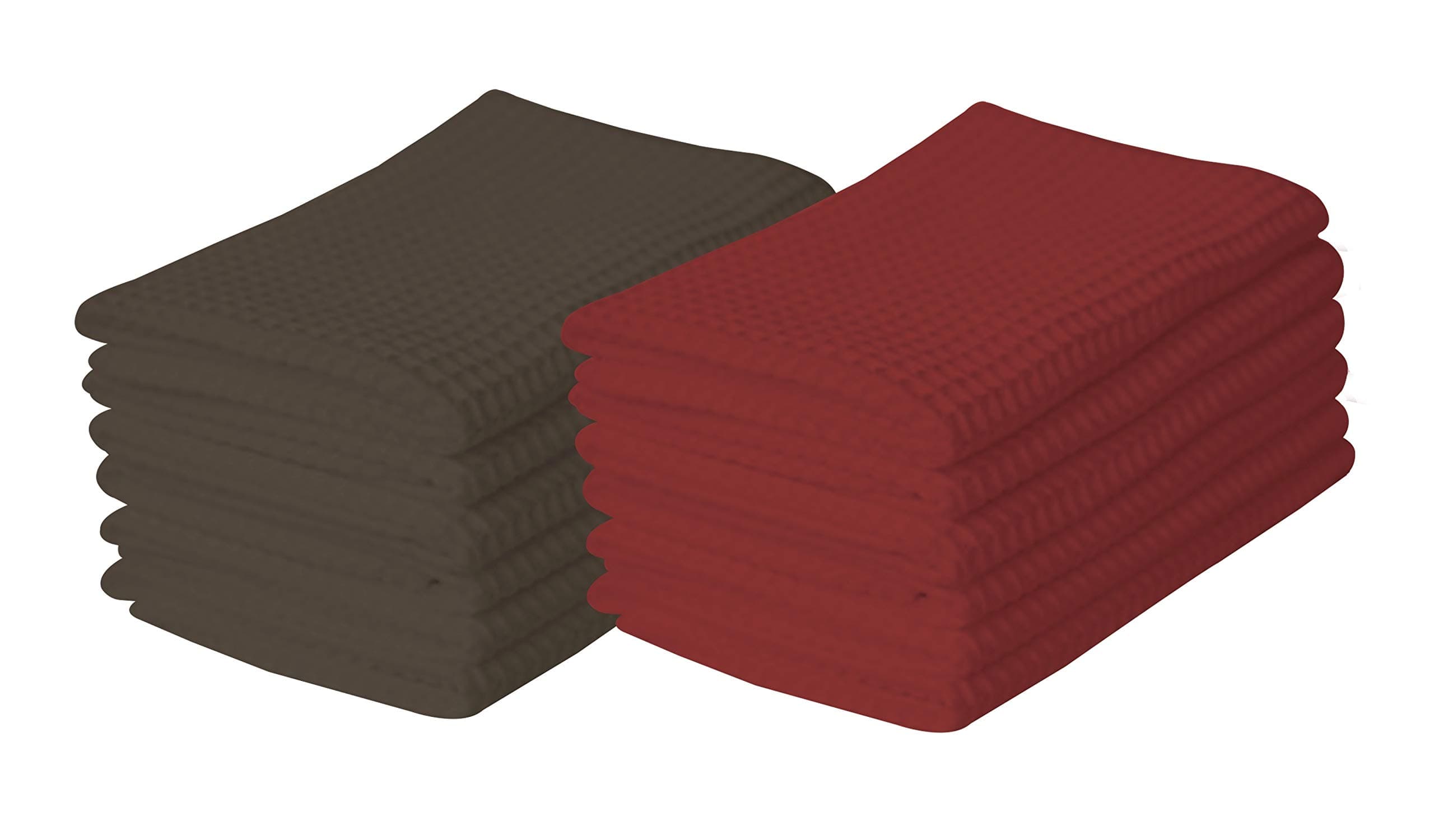 Tiny Break Waffle Kitchen Towels - 100% Cotton Dish Towels, Tea Towels, Bar Towels, 20.5 x 27.5 Inch. Grey and Maroon - Pack of 12
