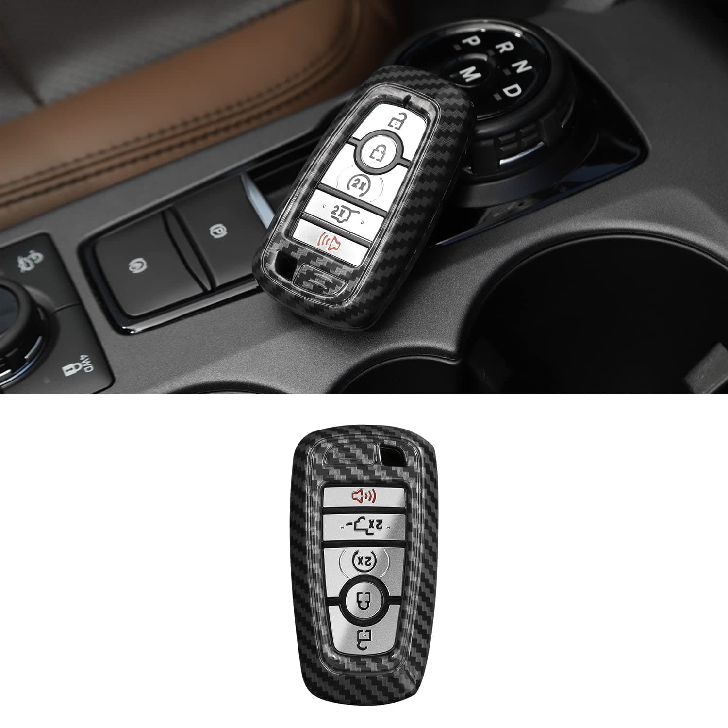 Key Fob Cover Shell, Key Case Cover Holder Protector Compatible with 2018-2023 Ford F-150 Explorer & 2021-2023 Ford Bronco & Bronco Sport, Carbon Fiber