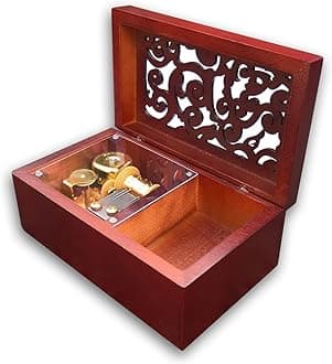 BinkeGG Play (Schubert's Lullaby) Brown Wooden Hollow Out Jewelry Box Music Box with Sankyo Musical Movement (65 Tunes Option)