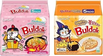 Samyang Buldak Spicy Ramen, Hot Chicken Ramen, Korean Stir-Fried Instant Noodle, Cream Carbonara and Carbo Cheese, (Pack of 10)