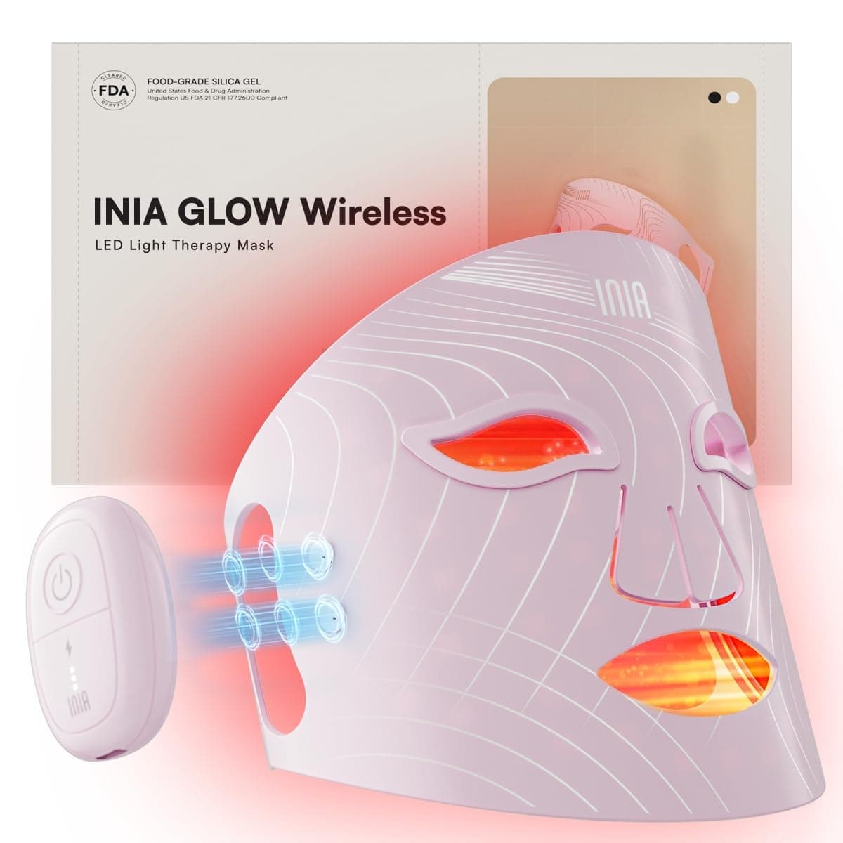 Red Light Therapy Mask for Face, Glow Wireless LED Face Mask Light Therapy with Near-Infrared Red Light (NIR), Rechargeable and Ergonomic Design for Home & Travel