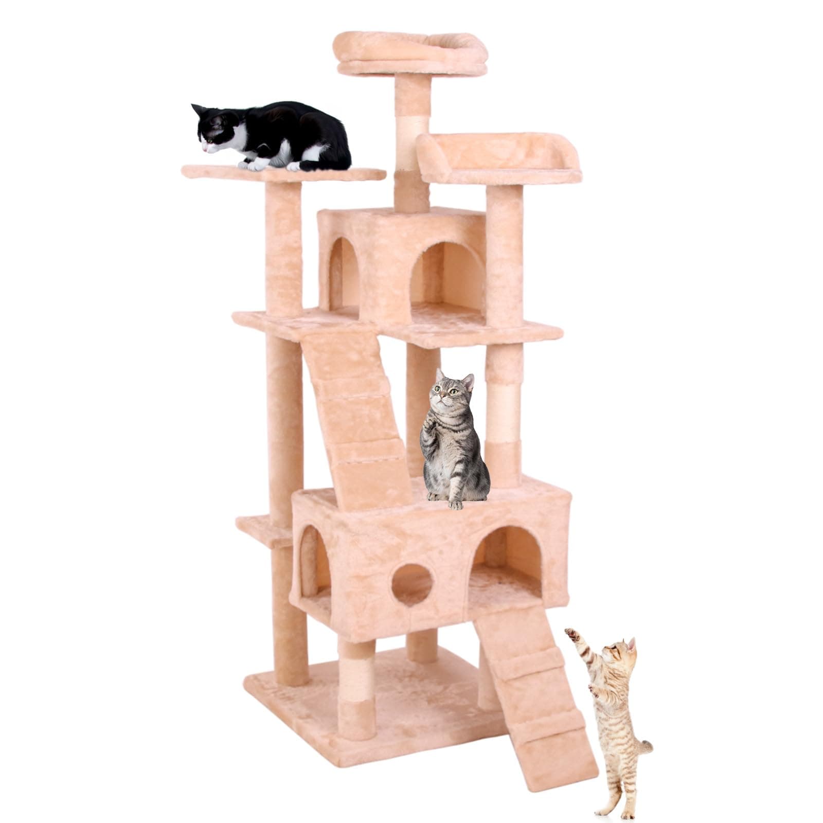 63inches Cat Tree Tower, Cat Tree for Indoor Cats,Multi-Level Cat Tower with Top Perch,Ladders and Roomy Condo for Small and Large Cats, Cat Scratching Post for Kittens, Beige