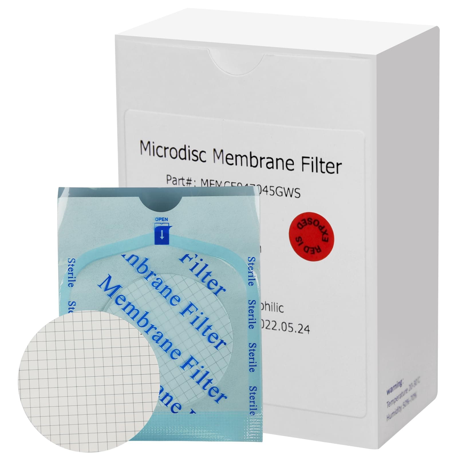 SimPure 100 X MCE Gridded Membrane Filter, Sterile, Hydrophilic, Diameter:47mm, Pore:0.45um