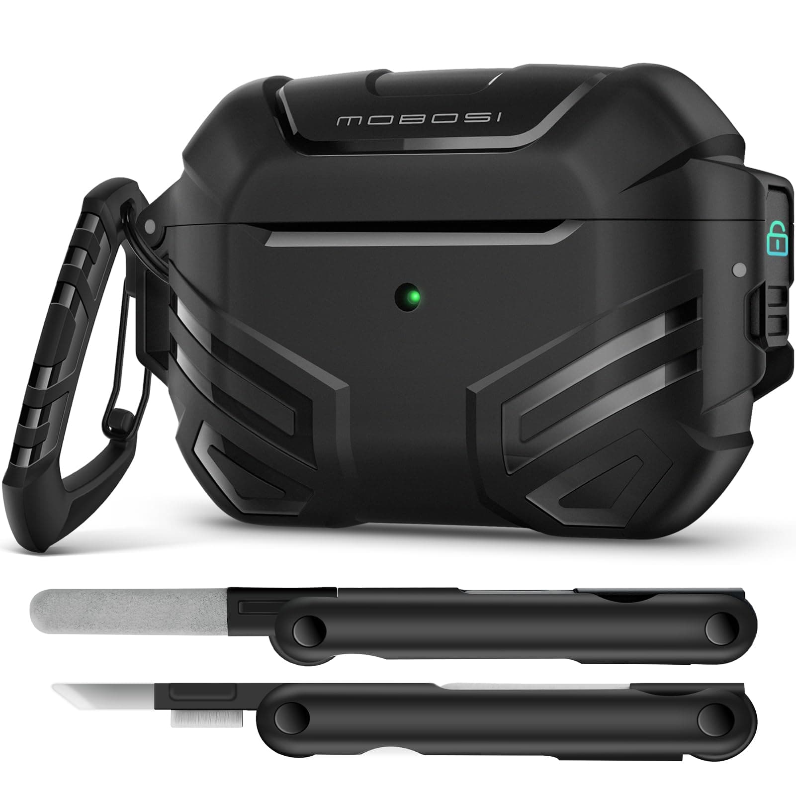 for AirPods Pro 2 Case with Lock, Compatible with AirPod 2nd Gen Cover [Fit for MagSafe], Military Grade Hard Shell for iPods Pro2 with Cleaner Kit & Keychain for Men(2023), Black