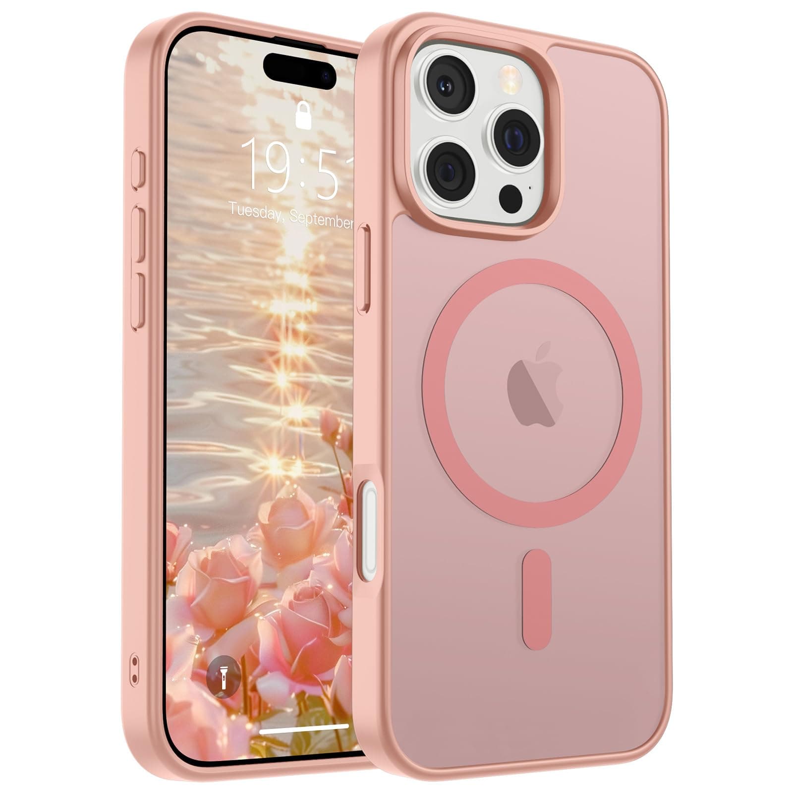 SUPFINE Magnetic for iPhone 16 Pro Max Case (Compatible with MagSafe) (Military Grade Drop Protection) Slim Translucent Matte Shockproof with Anti-Fingerprint Phone Case,Pink