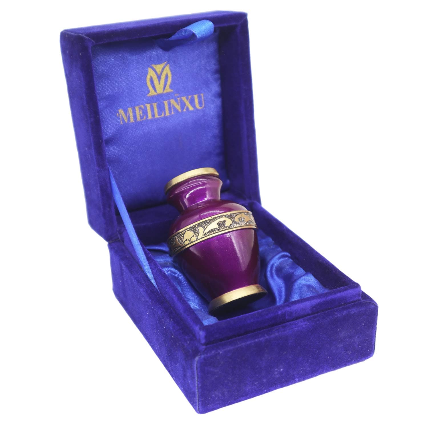 M MEILINXU Small Keepsake Urns for Ashes, Mini Cremation Urns - Fits a Small Amount of Cremated Remains - Display Burial at Home or Office Decor (Elsene Purple, Hand Engraved Brass