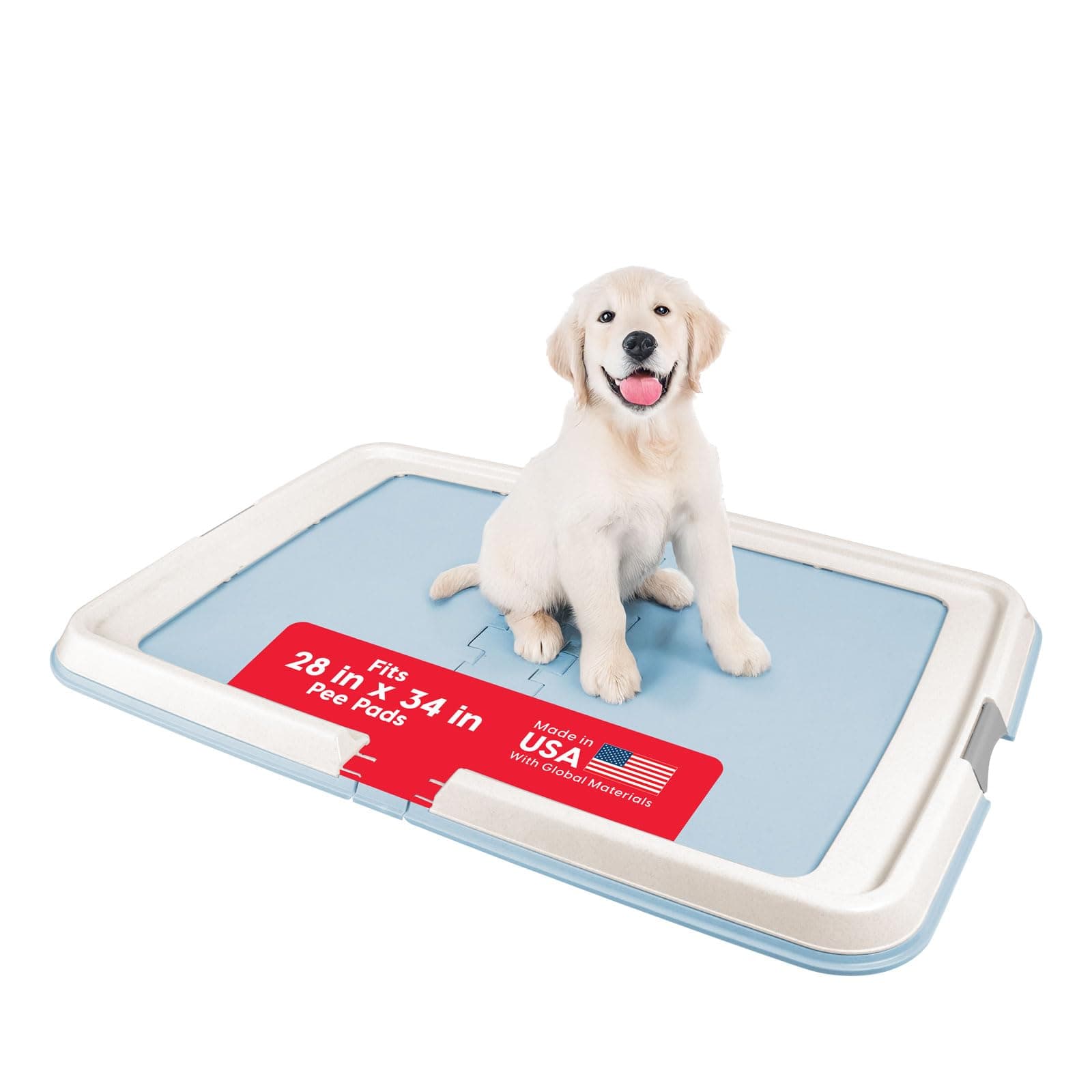 IRIS USA Pee Pad Holder for Dogs and Puppies, Potty Training Tray with Secured Latches, Non-Skid Feet, Leak Protection, Easy Clean Surface, Fits 28"x 34" Puppy Pads Size or Larger, Blue