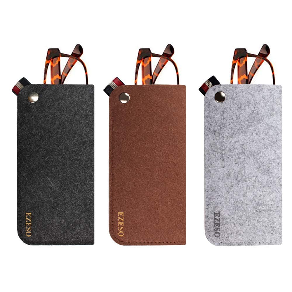 3 Pack Eyeglass Cases - Soft Felt Slip-in Pouch Case - Glasses Storage Case Makeup Pouch