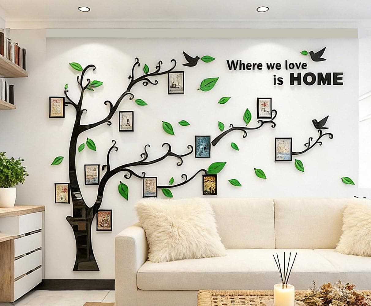 guangmu 3D Tree Wall Stickers - DIY Photo Frame Tree Wall Decal Family Photo Frame Sticker Murals Wall Decor Living Room Bedroom TV Background Home Decorations (XL:109 * 79in,Green Right)