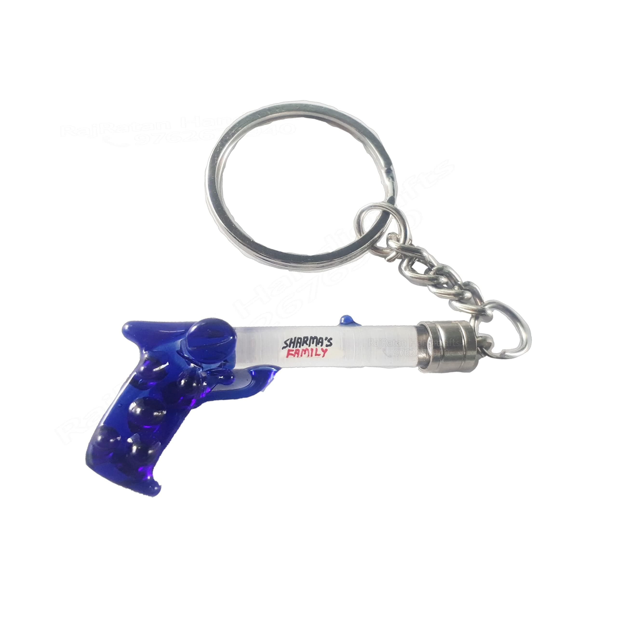 Generic"Custom Gun-Shaped Keychain with Blue Trigger and Personalized Name Engraved on Rice Grain - Make a Statement with this Unique and Attractive Accessory