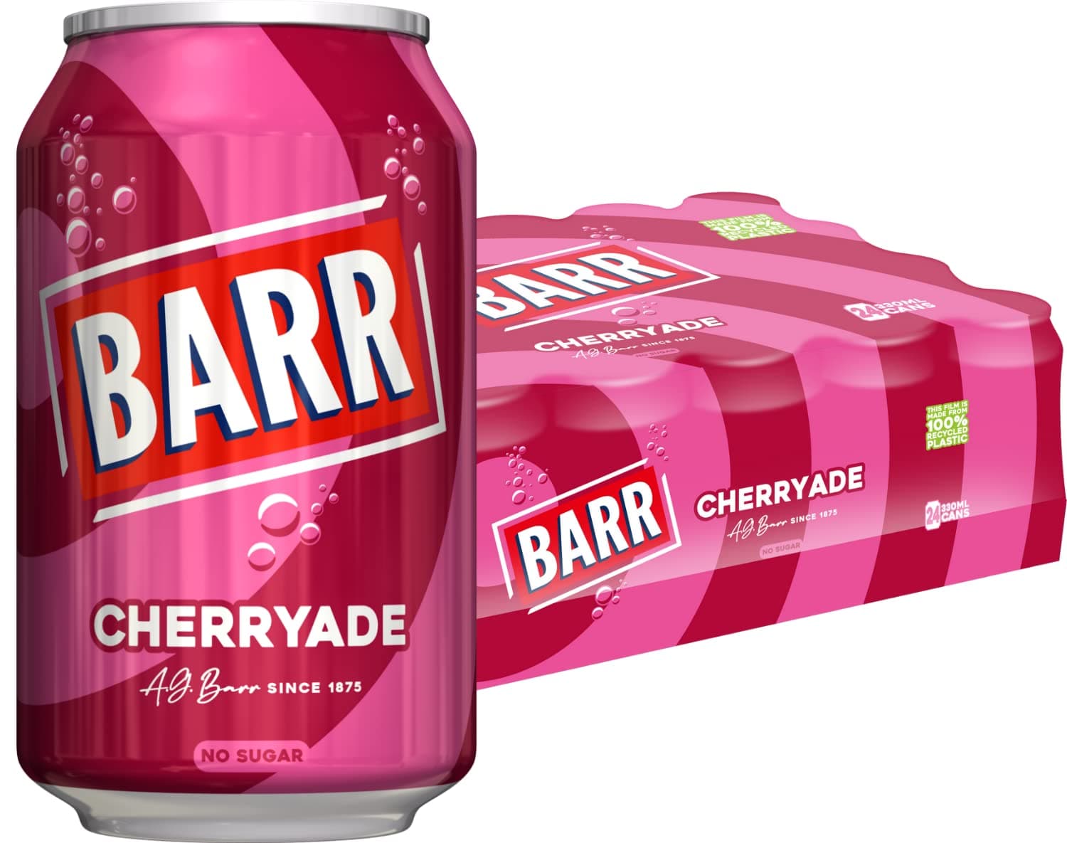 24 Pack Cherryade, Zero No Sugar Cherry Flavoured Fizzy Drink Cans, Sparkling Fizzy Pop, 24 x 330ml Cans