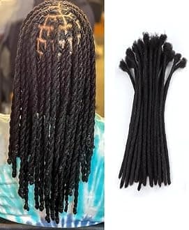 0.6cm Width 12 Inch 10 Strands 100% Human Hair Loc Extensions, Full Handmade Dreadlock Extensions for Men Women Kids Can Be Dyed and Bleached with Needle and Comb Unprocessed Natural Black