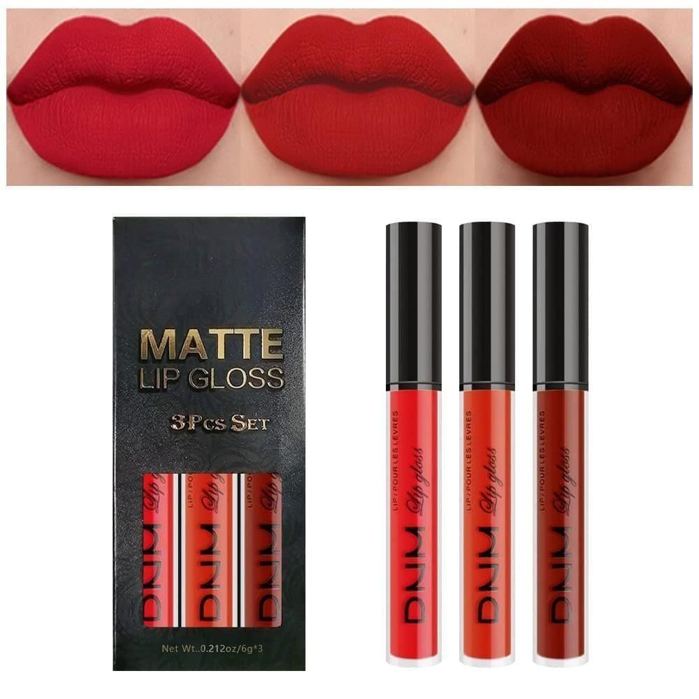 3 Pcs Dark Bright Red Matte 24-hour Liquid Lipstick Sets Smudge Proof, Matte Dark Red Lipstick Lip Stain Gloss Long Lasting Waterproof labiales matte larga duraction for Women