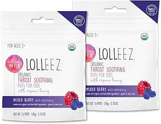 Lolleez Organic Lollipops for Sore Throat Relief – Perfect for Soothing A Sore Throat While Tasting Great – Mixed Berry with Elderberry, 2-Pack (15-Count Bags, 30 Total)