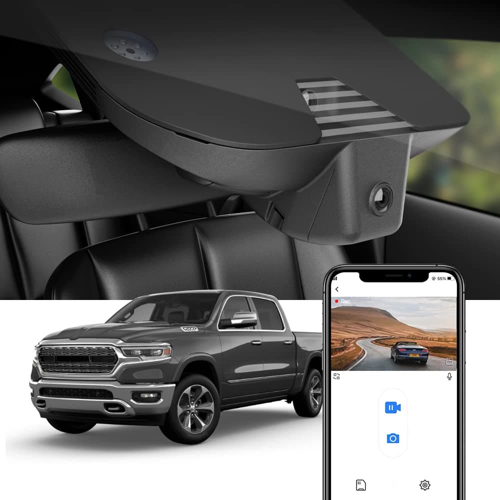 Fitcamx 4K Dash Cam Suitable for RAM 1500 (Model B) 2019-2024 Rebel Big Horn Laramie Tradesman TRX Classic, OEM Look, 2160P UHD Video, WiFi & APP, Loop Recording G-Sensor, Easy to Use, 64GB Card