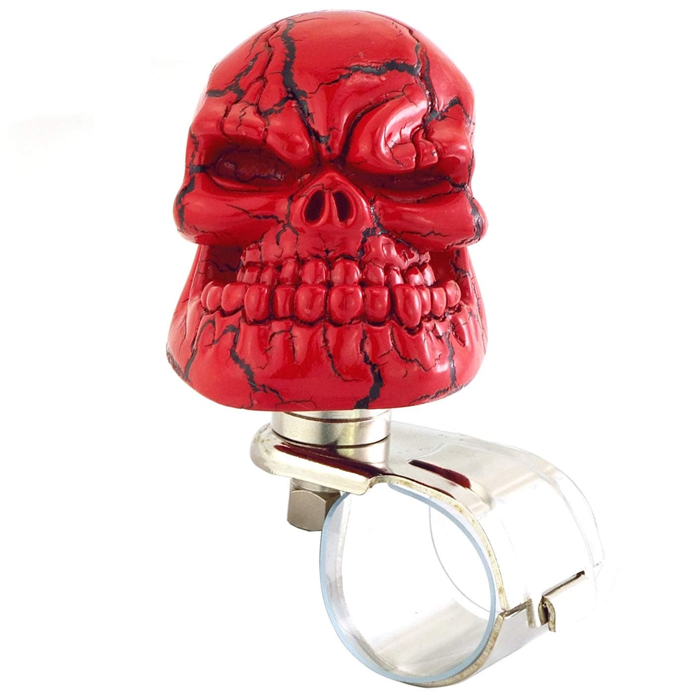 Lunsom Skull Shape Steering Wheel Spinner Resin Driving Power Handle Control Grip Booster Suicide Knob Car Turning Aid Helper Fit Universal Vehicle Red DX001B